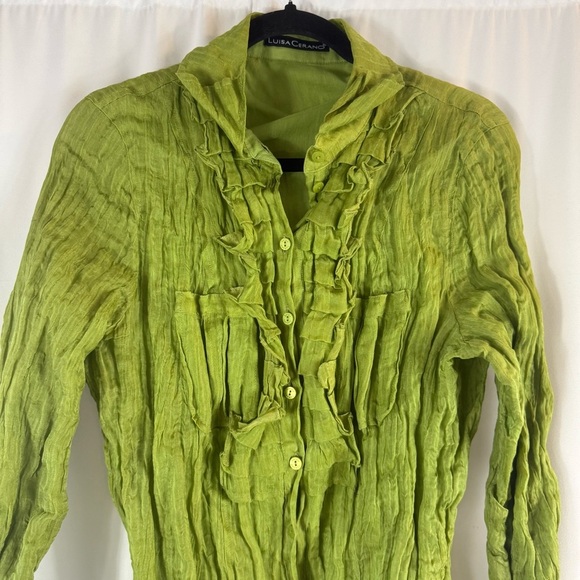 Luisa Cerano Green Crinkled Button-Up Blouse USA 14    43 % silk - Picture 9 of 16